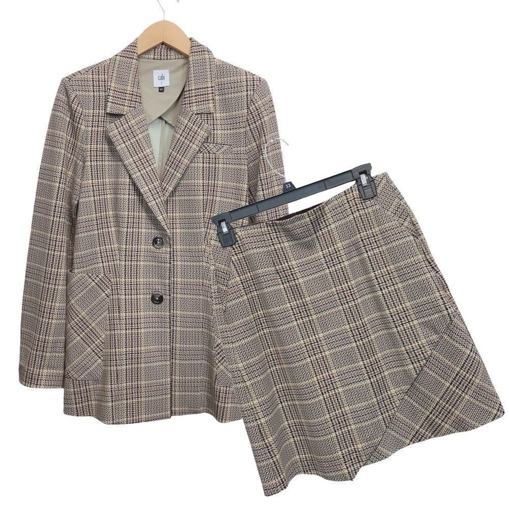 SET Cabi Women's Houndstooth 2 Button #3548 PASTIME JACKET And Skirt 3584